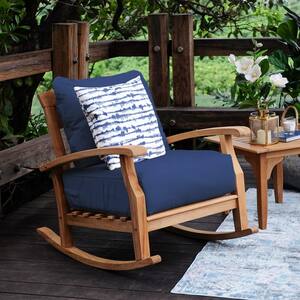 Caterina Teak Wood Outdoor Rocking Chair with Navy Cushion