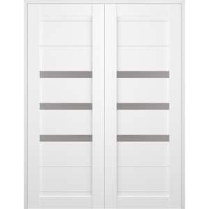 Dora 48 in. x 80 in. Both Active 3-Lite Frosted Glass Bianco Noble Finished Wood Composite Double Prehung French Door