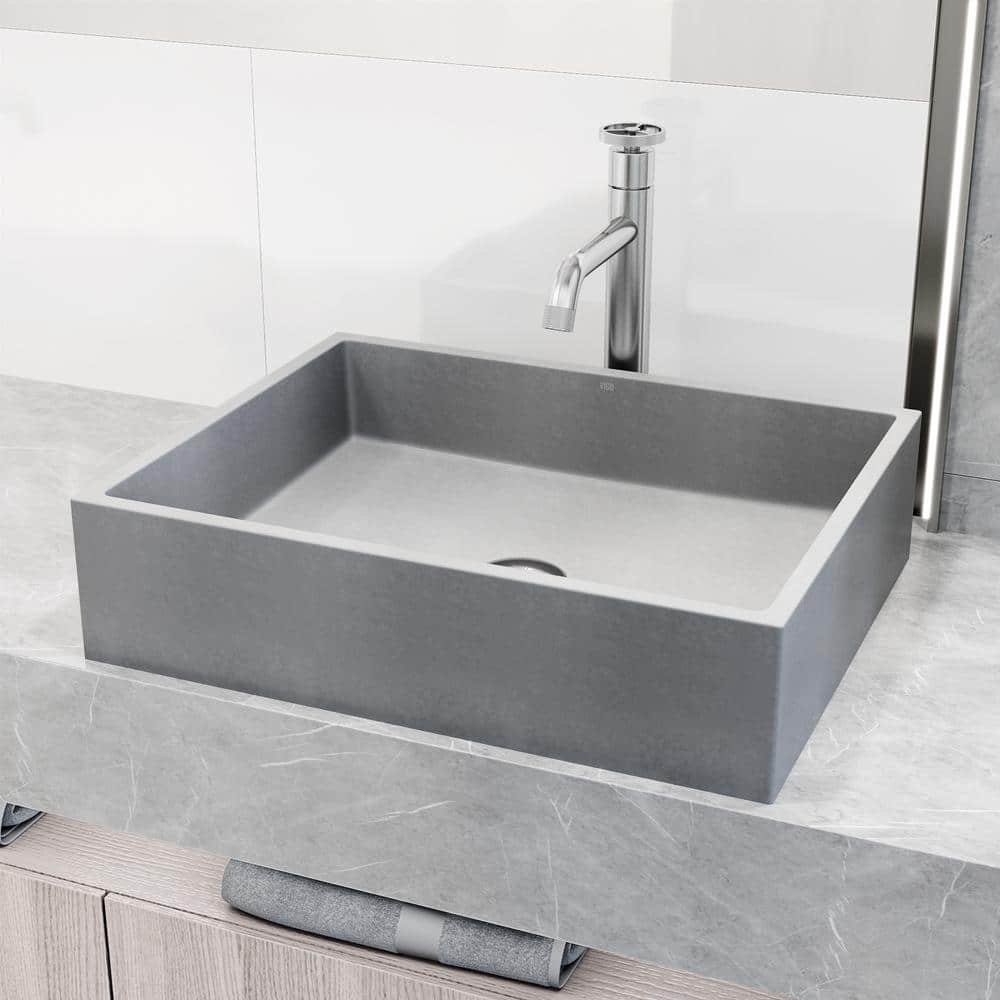 Eco-Friendly Gray Concrete Rectangular Vessel Bathroom Sink