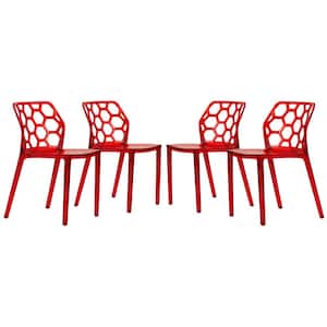 Dynamic Plastic Modern Honeycomb Design Kitchen & Dining Side Chair Transparent Red Set of 4