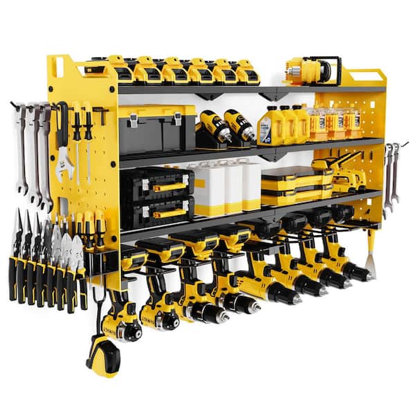 16.5 in. Yellow Steel 4-Tier Power Tool Organizer Shelving Wall Mount Utility Storage Rack 1-Pack，RED/BLACK/YELLOW