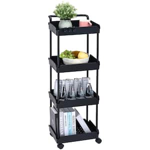 4-Tier Rolling Utility Cart Multi-Functional Storage Trolley with Handle and Lockable Wheel for Office Kitchen (Black)