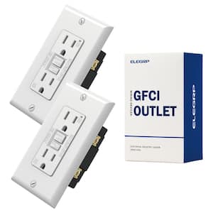 White 15 Amp 125-Volt Tamper Resistant Duplex Self-Test GFCI Outlet, with Wall Plate (2-Pack)