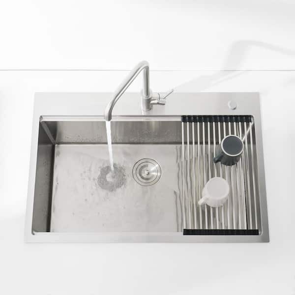 Steelio 33 in. x 22 in. Drop-In Single Bowl Stainless Steel Workstation Kitchen Sink in Brushed with Accessories