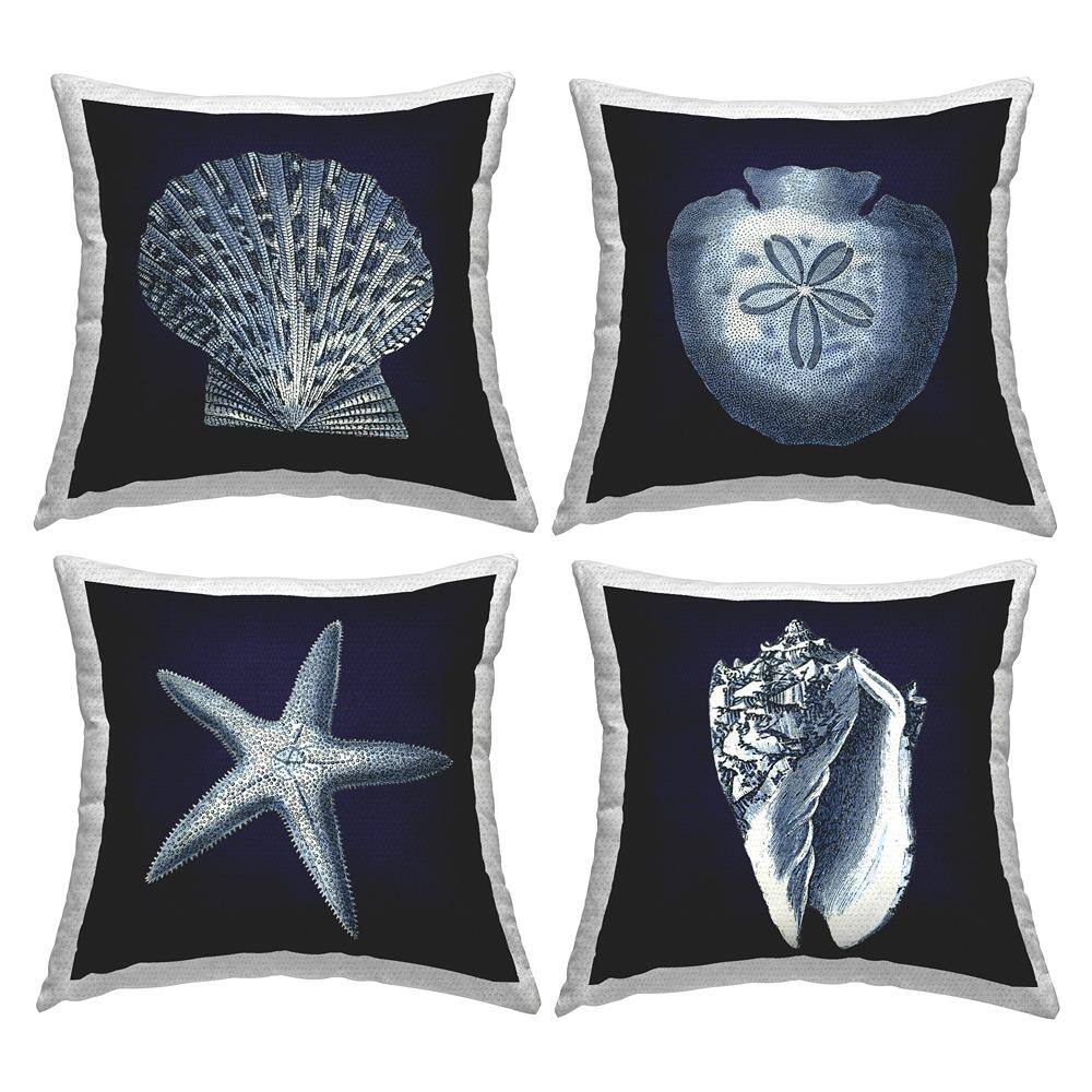 Nautical Blue Ocean Shells Starfish Sand Dollar Blue Square Outdoor Throw Pillow 4-Pack price history on PriceWatchPro