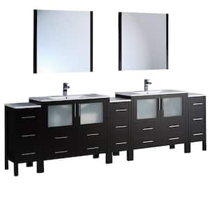 Torino 108 in. Double Vanity in Espresso with Ceramic Vanity Top in White with White Basins and Mirrors