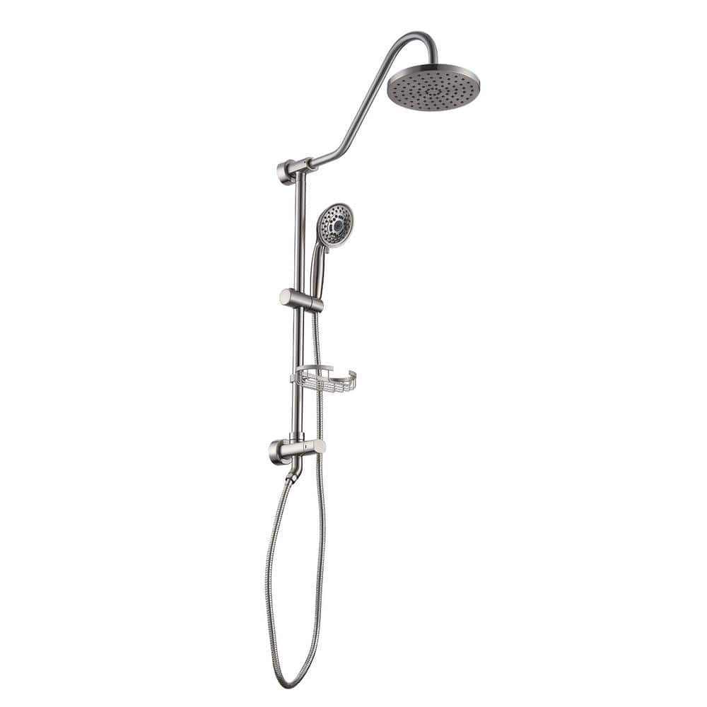 Aurora Decor Acad 5-Spray 8 in. Round Shower System Kit with Hand Shower and Adjustable Slide Bar Soap Dish in Brushed Nickel