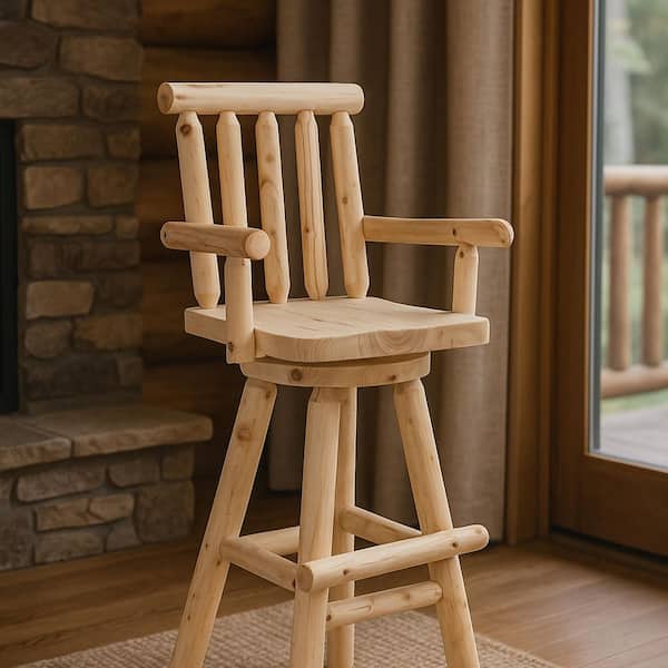 Sunnydaze Rustic 29.5 in. Unfinished Wood Log Style Bar Stool DSL