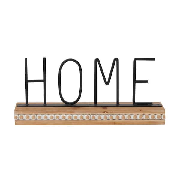 Litton Lane 7 in. H Wood Home Decorative Sign with Wood Beaded Base