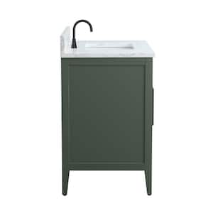 36 in. W x 22 in. D x 34 in. H Single Sink Bathroom Vanity Cabinet in Vintage Green with Engineered Marble Top in White