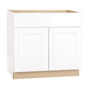 Hampton 36 in. W x 24 in. D x 34.5 in. H Assembled Base Kitchen Cabinet in Satin White with Drawer Glides