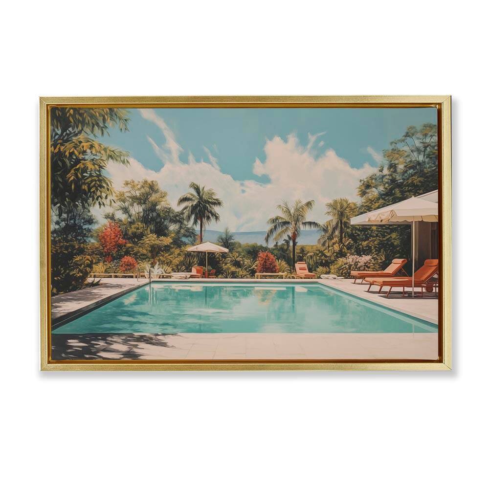 Tropical Villa Swimming Pool by Arlington Prints Gold Floater Frame Nature Graphic Art Print 17 in. x 25 in. price history on PriceWatchPro