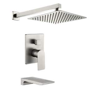 Single Handle 1-Spray Wall Mount Tub and Shower Faucet 1.8 GPM 10 in. Shower Trim Kit in Brushed Nickel Valve Included