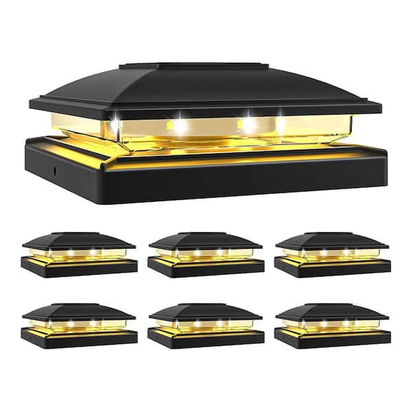 Solar Post Cap Light Outdoor Waterproof Fence Deck Cap for 4 x 4 5 x 5 6 x 6 Wooden Vinyl Post Black 6-Pack