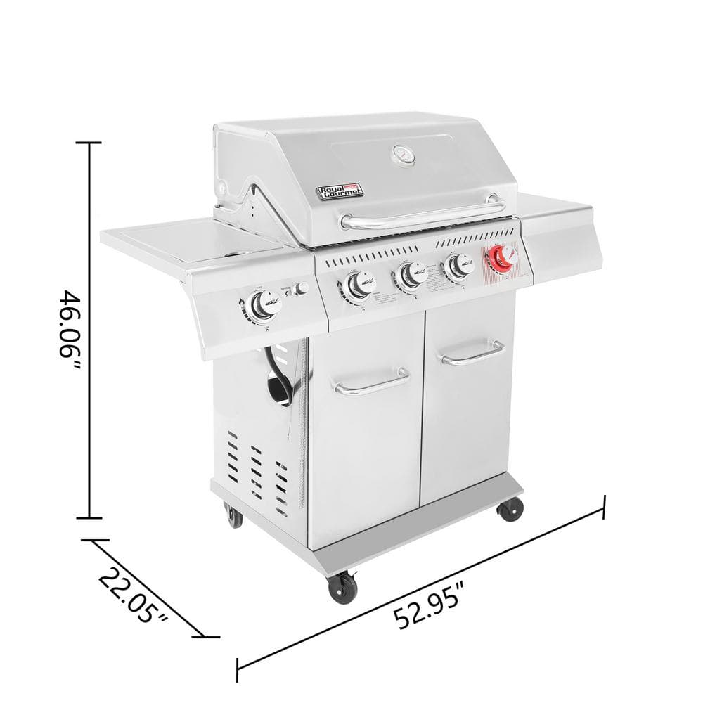 Stainless Steel 4-Burner Propane Gas Grill with Side Burner