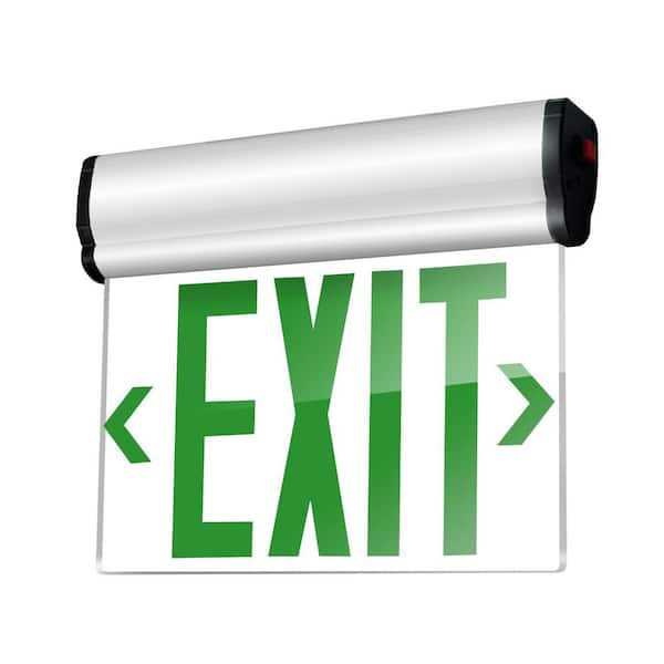 AC 120/277-Volt Edge-Lit Integrated LED Green Emergency Exit Sign with 90-Mins Back Up Battery