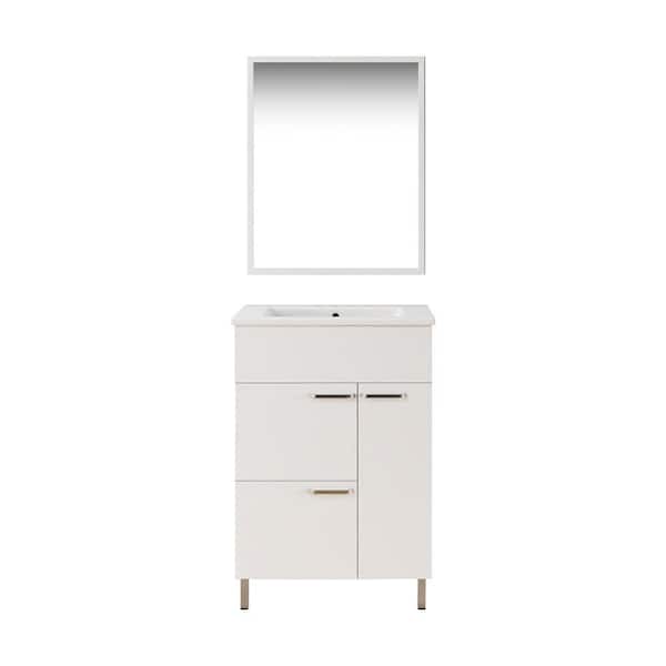 Mediterraneo Treviso 24in. W x 18in. D x 33.5in. H Single Sink Bath PVC Vanity in White with White Basin Top and Framed Mirror