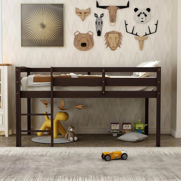 Low Wood Loft Bed Twin Size, Low Bed Frame For Toddler