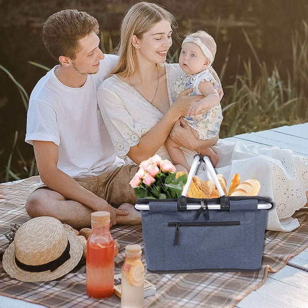 Wudkey Collapsible Polyester Picnic Basket with Lid and Handles