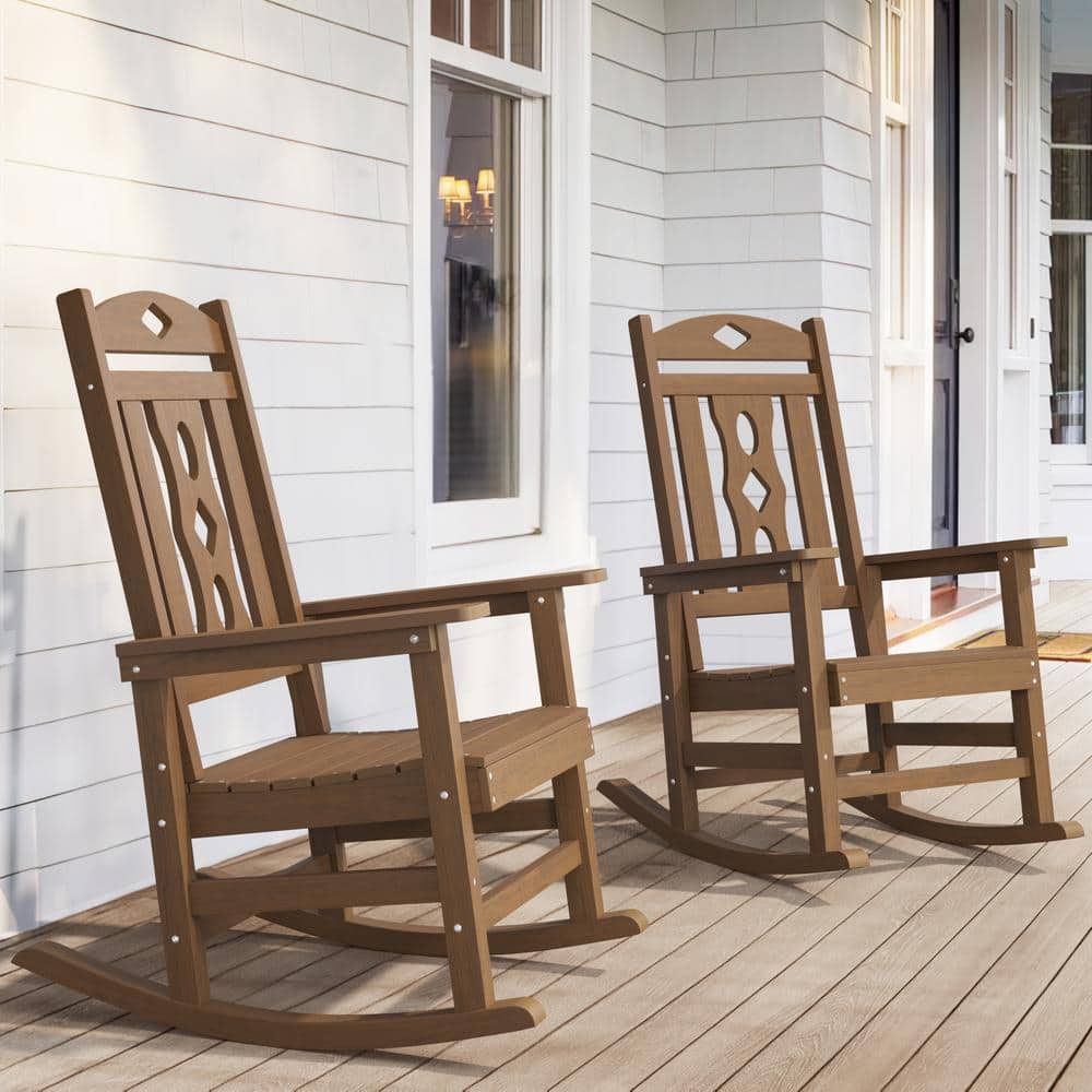 LUE BONA Oreo Classic Brown Recycled Plastic PolyWood Weather-Resistant Adirondack Porch Rocker Patio Outdoor Rocking Chair