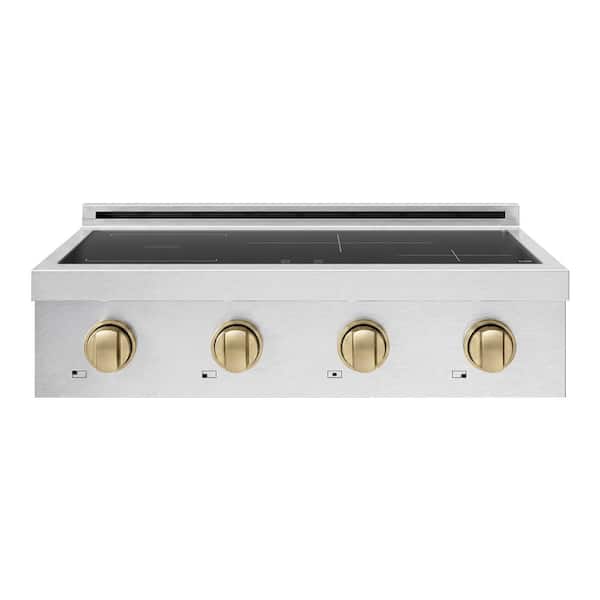 Autograph 30 in. Paramount Induction Rangetop with 4 Element Cooktop in Satin Stainless Steel and Champagne Bronze