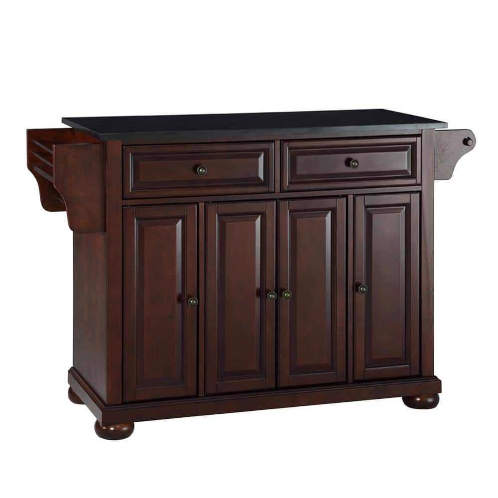 Alexandria 46" Black Granite Top Vintage Mahogany Kitchen Island