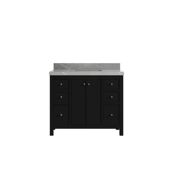 Willow Collections Chicago 42 in. W. x 22 in. D x 36 in. H Single Sink Bath Vanity in Black with 2 in. Piatra Gray Qt. Top