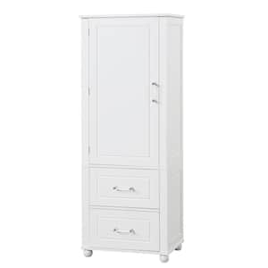 23 in. W x 15.9 in. D x 61.4 in. H White Linen Cabinet with 2-Drawers, Adjustable Shelf, MDF Board, Painted Finish