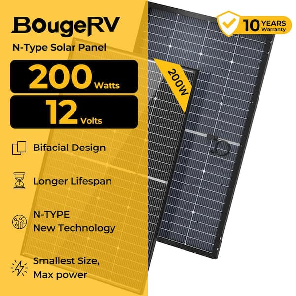 12-Volt N-Type 16BB 200-Watt Bifacial Monocrystalline Solar Panel for RV Camping Boat Marine Log Cabin Roof