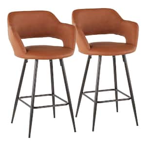 Margarite 26 in. Brown Faux Leather Upholstery Counter Stool (Set of 2)
