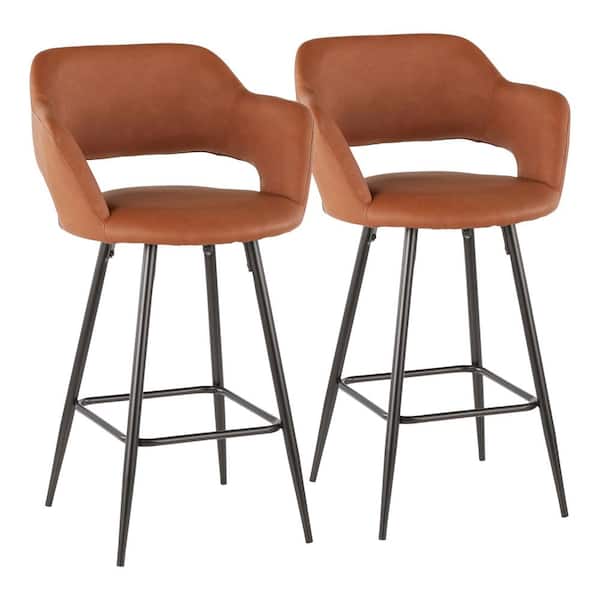 Lumisource Margarite 26 in. Brown Faux Leather Upholstery Counter Stool (Set of 2)