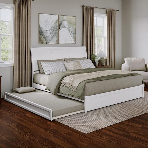 AFI Andorra White Solid Wood Frame King Platform Bed with Panel Footboard and Twin XL Trundle