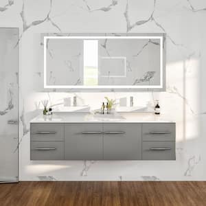 Totti Wave 60 in. W x 16 in. D x 22 in. H Double Bathroom Vanity in Gray with White Glassos Top with White Sink