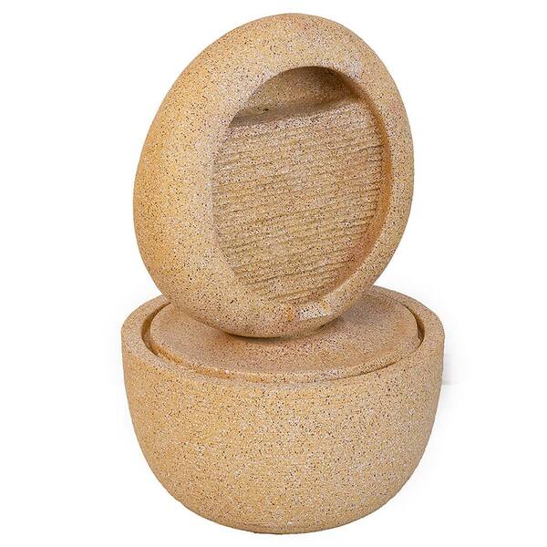 34.3 in. Cement Round Water Spitter Fountain with Light and Pump