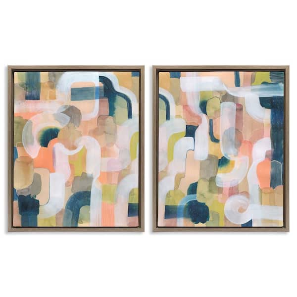 Curved Retro Abstraction by Grace Popp 2-Pieces Brown Floater Frame Abstract Graphic Art Print 31 in. x 25 in.