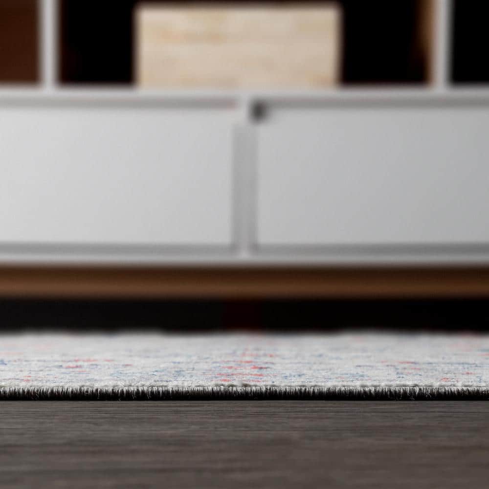 Elegant Light Grey and Red Floral Synthetic Area Rug