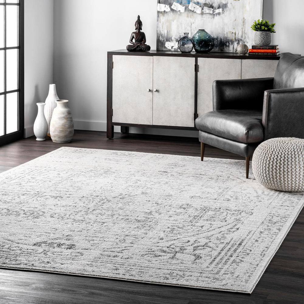 Elysian Distressed Gray Synthetic 62"x26" Easy-Care Area Rug