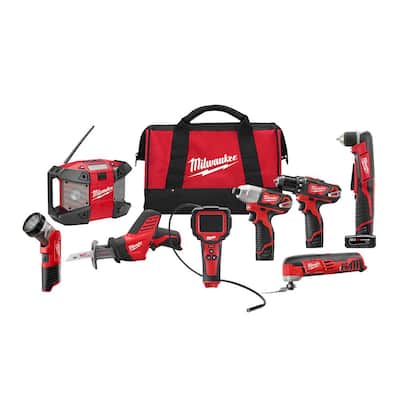 M12 12-Volt Lithium-Ion Cordless Combo Tool Kit (8-Tool) w/(2) 1.5Ah and (1) 3.0Ah Batteries, (1) Charger, (1) Tool Bag