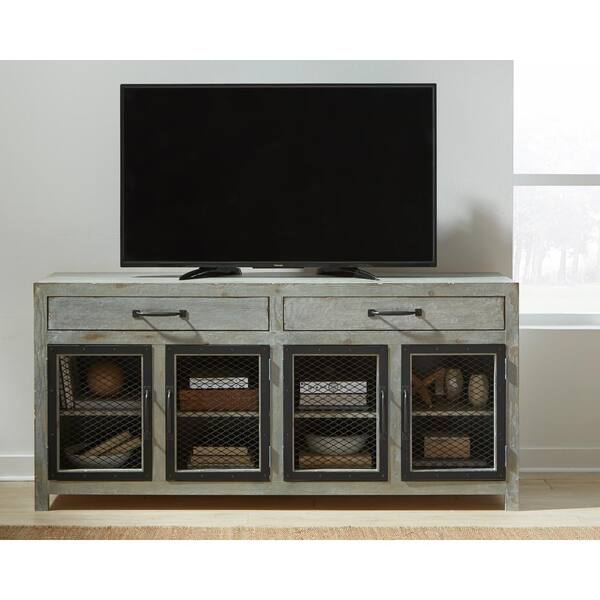 Progressive Furniture Scottsdale 72 in. Seasalt Wood TV Stand with 2 Drawer Fits TVs Up to 80 in. with Storage Doors