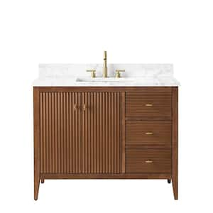 42 in. W x 22 in D x 38 in. H Single Sink Bathroom Vanity Cabinet in Linear Walnut with Engineered Marble Top