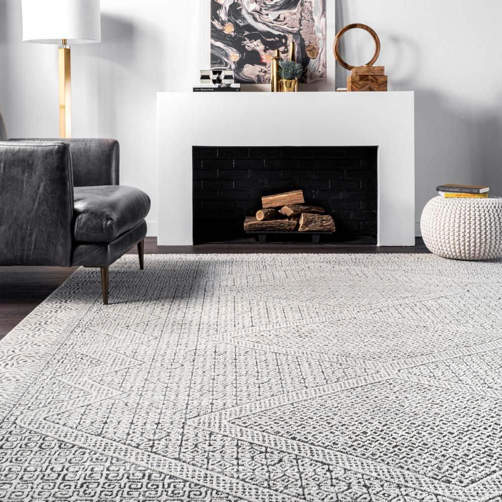 Exie Light Gray Moroccan Geometric 3x5 Area Rug
