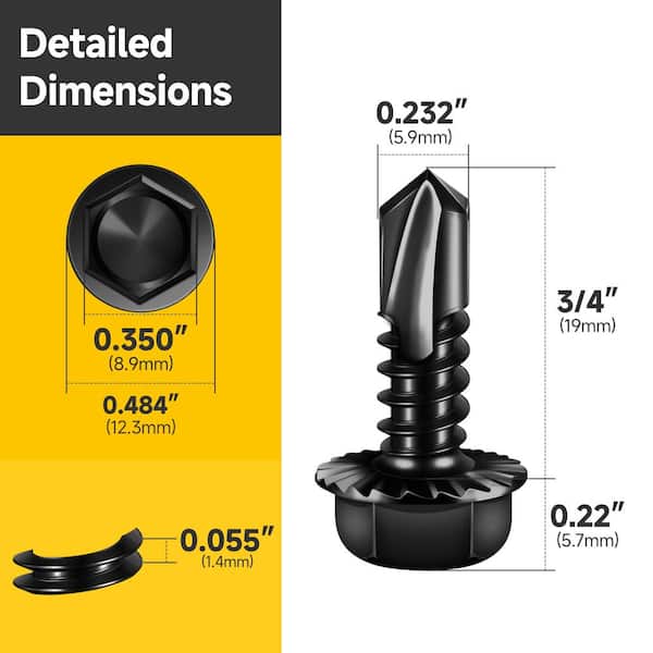 #14 x 3/4 in. Black Oxide Steel Flange Hex Washer Head Self-Drilling Sheet Metal Screw (50-Pack)