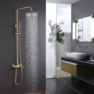 3-Spray Multi-Function Wall Bar Shower Kit with Tub Faucet in Brushed Gold