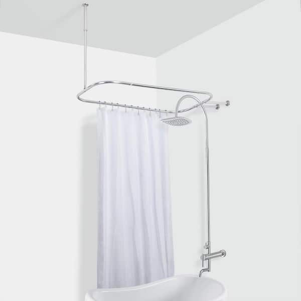 Utopia Alley Rustproof Wall Mounted 46 x 22in. Aluminum Hoop Shower Rod With Ceiling Support for Clawfoot Tub, Chrome