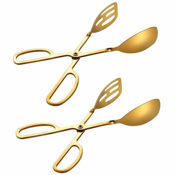 2-Piece Stainless Steel Salad Servers for Buffet and Party, Scissor-Style, Non-Toxic, Heat-Resistant, Gold
