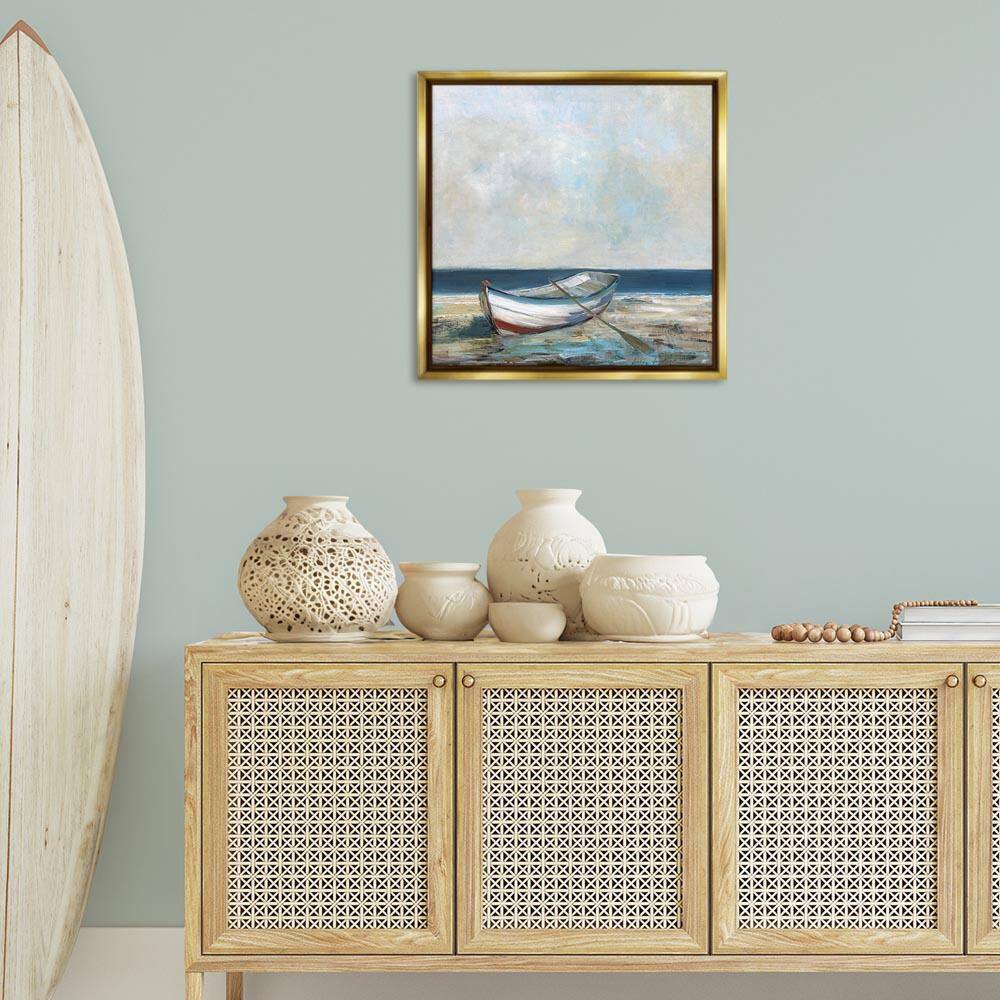 Boat and Oar on Shore by Sally Swatland Gold Floater Frame Travel Graphic Art Print 25 in. x 25 in. price history on PriceWatchPro