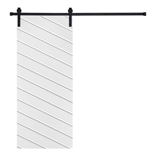 AIOPOP HOME Modern TWILL Designed 84 in. x 32 in. MDF Panel White Painted Sliding Barn Door with Hardware Kit