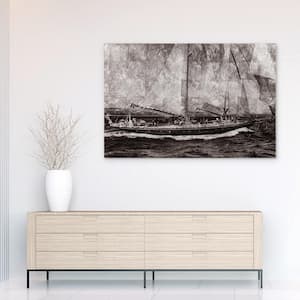 Unframed Travel Beach and Nautical Sailboat Reverse Printed on Tempered Glass with Silver Leaf Wall Art 32 in. x 48 in.