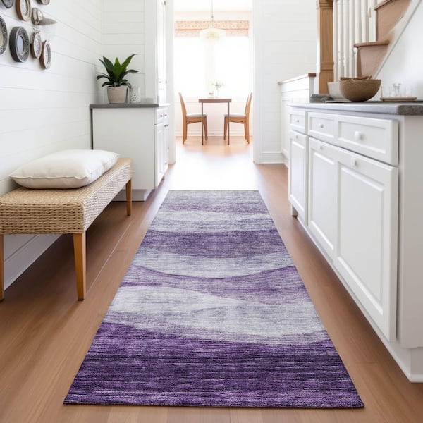 Mayfield Premium Machine Washable Abstract AMF1141 Lavender 2 ft. 3 in. x 7 ft. 6 in. Runner Rug