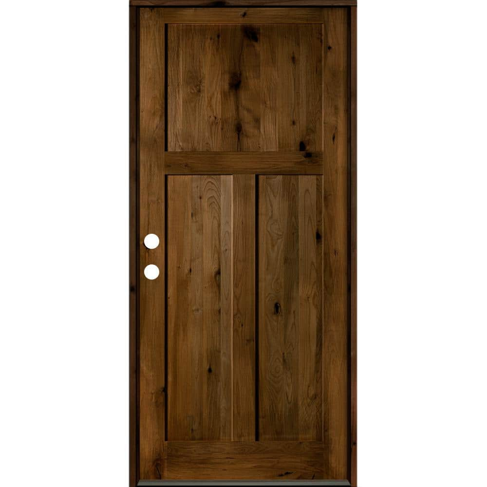 Krosswood Doors 42 in. x 96 in. Rustic Knotty Alder 3-Panel Right-Hand ...